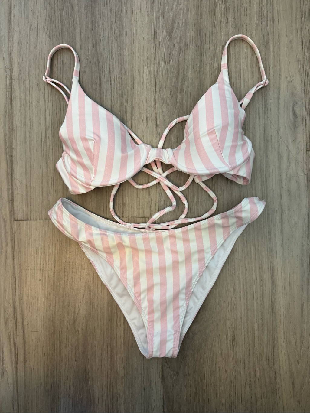 Kenny Flowers Pink And White Striped Tie-Front Bikini Set - The Boca